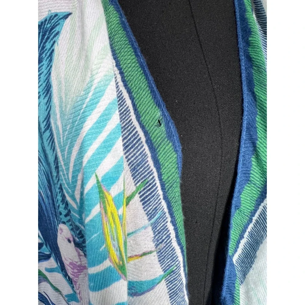 Vince Camuto Tropical Palm Print Kimono Wrap Blue Green Beach Cover Up O/S
